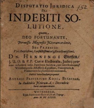 Disputatio Juridica De Indebiti Solutione