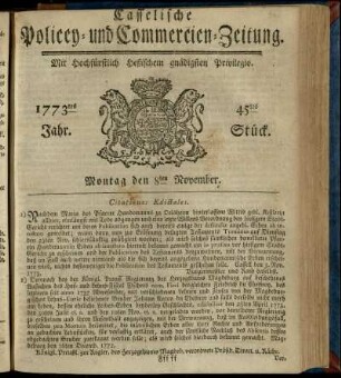 45tes Stueck, Montag den 8ten November 1773