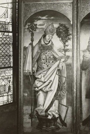 Döbeln, Nicolaikirche, Innenraum, Altar : Flügelaltar, 1. Wandlung, linker Flügel mit dem Heiligen Erasmus