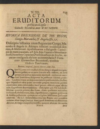 N. XII. [...] Calendis Decembris Anni M DC LXXXVII.