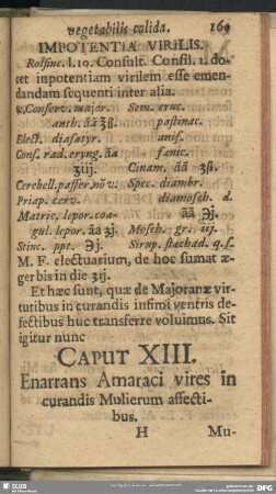 Caput XIII. Enarrans Amaraci vires in curandis Mulierum affectibus