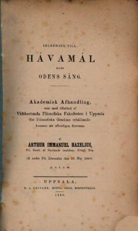 Inledning till Hávamál eller Odens sång : Akademisk afhandling