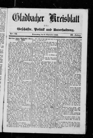 Gladbacher Kreisblatt für Geschäfte, Politik und Unterhaltung. 1853-1862