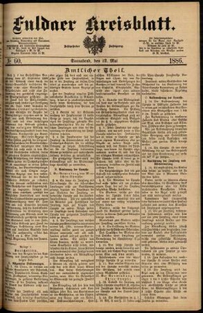 Erste Ausgabe vom Samstag, den 22. Mai 1886.