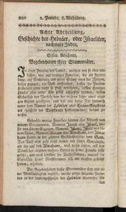 Erster Abschnitt, Begebenheiten ihrer Stammväter.