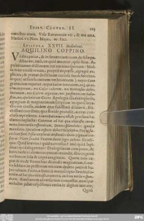 Epistola XXVII. Mediolani. Aquilimo Coppino.