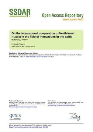 On the international cooperation of North-West Russia in the field of innovations in the Baltic