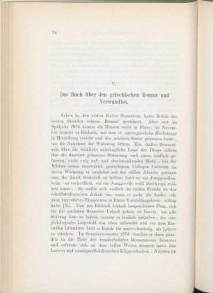 V. Das Buch über den griechischen Roman und Verwandtes.
