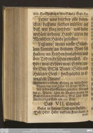 Das VII. Capitul. Gebet in Feuers-Noth und Gefahr.