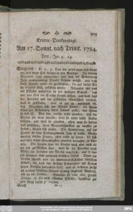 Erndte-Dankpredigt. Am 17. Sonnt. nach Trinit. 1784. Text, Jer. 5. 24.