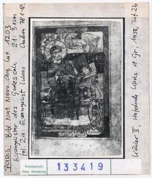 Paris, Bibliothèque Nationale: Nouv. Acq. lat. 1203 (Godescalc-Evangelistar), fol. 2r, Evangelist Lukas