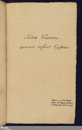 Index Virorum quorum insunt Epistolae