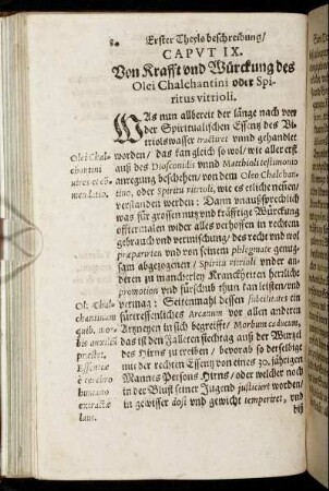 Caput IX. Von Krafft und Würckung des Olei Chalchantini oder Spiritus vitrioli.