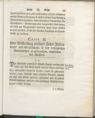 Capvt II. Von Anschaffung nöthiger Feuer-Instrumente und Geräthschaft, so bey besorglichen Feuersnöthen zu gebrauchen, imgleichen des Wassers.