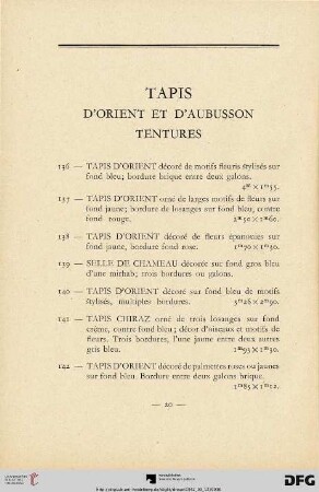 20 Tapis d'orient et d'aubusson tentures (Nr. 136-149)