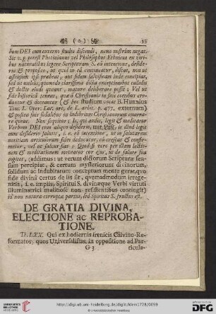 De gratia divina, electione ac reprobatione