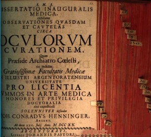Diss. inaug. med., exhibens observationes quasdam et cautelas circa oculorum curationem