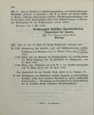 61. Ministerialbekanntmachung, betreffend Wechsel in der Hauptagentur der Wasserleitungschäden- und Unfallversicherungs-Gesellschaft "Neptun" in Frankfurt a. M.