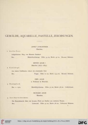Gemälde, Aquarelle, Pastelle, Zeichnungen (Nr. 1-520)