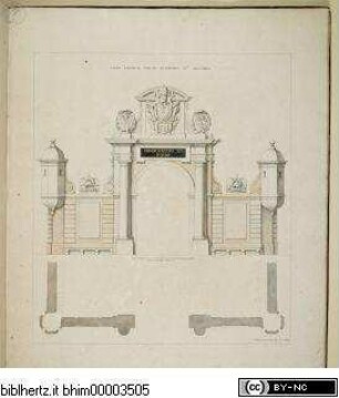 Bauwerke und Monumente in Avignon und in der Grafschaft Venaissin : Lavierte Federzeichnungen von Pierre Mignard, 1640 - 1725 (Titel fingiert), Facies Exterior Portae Exterioris Sanctae Michaelis