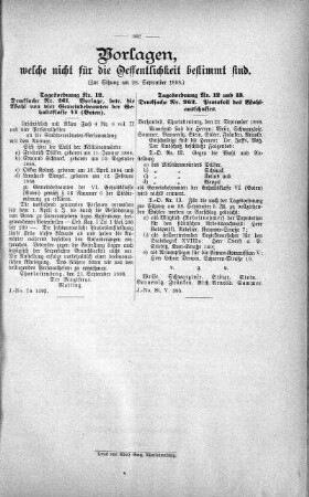 Vorlagen welche nicht für die Oeffentlichkeit bestimmt sind., 28. September 1898
