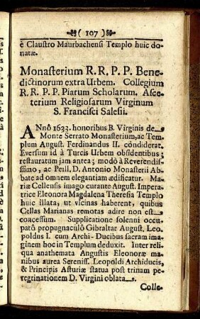 Monasterium R. R. P. P. Benedictinorum extra Urbem....