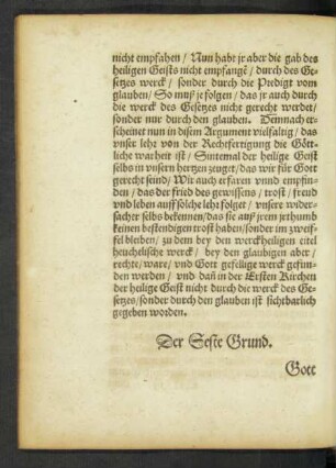 Ser Seste Grund. Gott allein gebürt aller Rhum der seligkeit.