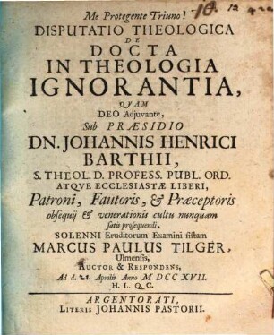 Disp. theol. de docta in theologia ignorantia