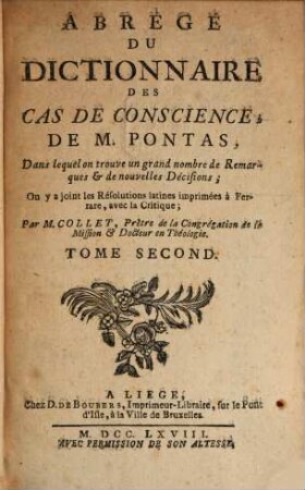 Abrégé Du Dictionnaire Des Cas De Conscience, 2