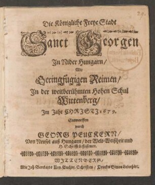 Die Königliche Freye Stadt Sanct Georgen In Nider Hungarn