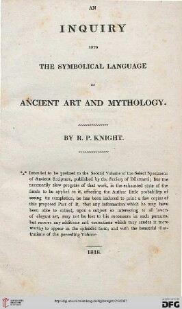 An Inquiry Into The Symbolical Language Of Ancient Art And Mythology