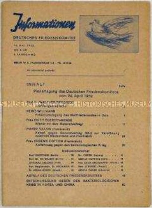 Mitteilungsblatt des Deutschen Friedenskomitees zur Plenartagung vom 24. April 1952