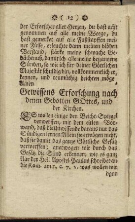 Gewissens Erforschung nach denen Gebotten Gottes, und der Kirchen.