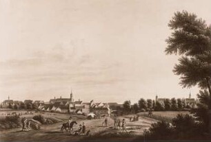 Leipzig, Ansicht von der Straße nach Halle : Leipzig, Ansicht von der Straße nach Halle. Stich um 1820. Dresden: Kupferstich-Kabinett