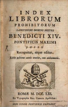 Index Librorum prohibitorum : Benedicti XIV. iussu recognitus atque editus