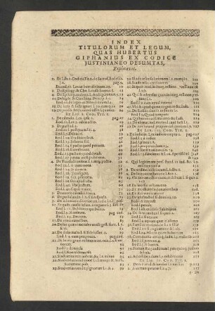 Index Titulorum Et Legum, Quas Hubertus Giphanius Ex Codice Justinianeo Desumtas, Explicavit.