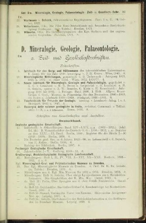 D. Mineralogie, Geologie, Palaeontologie