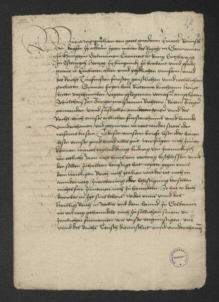 Abschrift eines Mandats Kaiser Maximilians I., das allen Untertanen des Reichs verbietet, in den Kriegsdienst König [Franz I.] von Frankreich zu treten, vom 11. Mai 1515 (11)