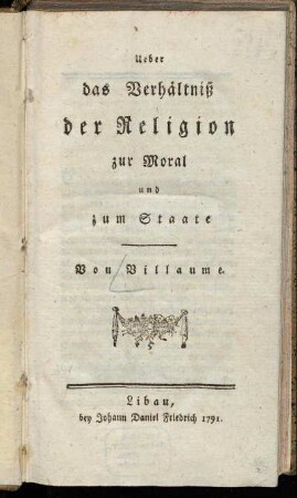 Ueber das Verhältniß der Religion zur Moral und zum Staate