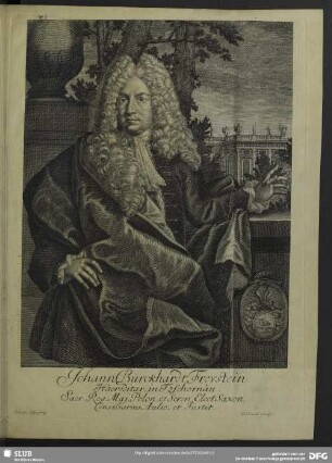 Johann Burckhardt Freystein Haereditar. in Tzschornau. Sacr. Reg. Maj. Polon. et Seren. Elect. Saxon. Consiliarius Aulic. et Iustit.