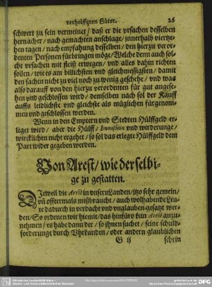 Von Arest, wie derselbige zu gestatten