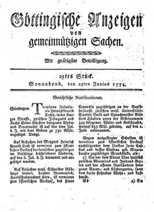 25tes Stück. Sonnabend, den 25ten Junius 1774.