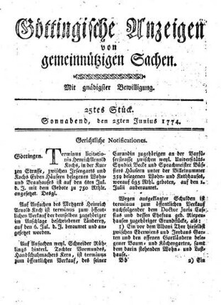 25tes Stück. Sonnabend, den 25ten Junius 1774.