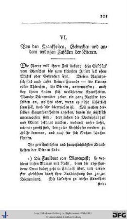 VI. Von den Krankheiten, Gebrechen und anderen widrigen Zufällen der Bienen.