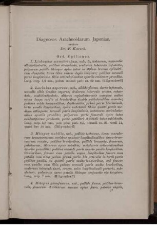 Diagnoses Arachnoidarum Japoniae, auctore