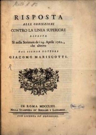 Risposta alle obiezioni contro la linea superiore