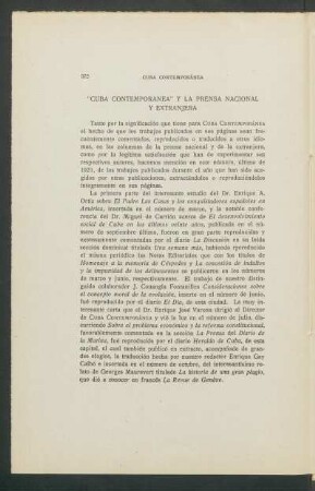 "Cuba Contemporánea" y la prensa nacional y extranjera