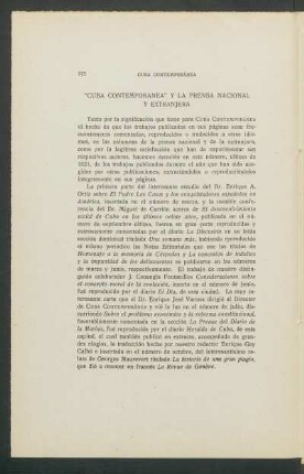 "Cuba Contemporánea" y la prensa nacional y extranjera
