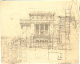 Thiersch, August ; Alexandria (Ägypten); Serapeum von Alexandria, Rekonstruktion des Sarapistempels - Ansicht, Schnitt