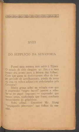 XVIII - Do supplicio da senatoria
